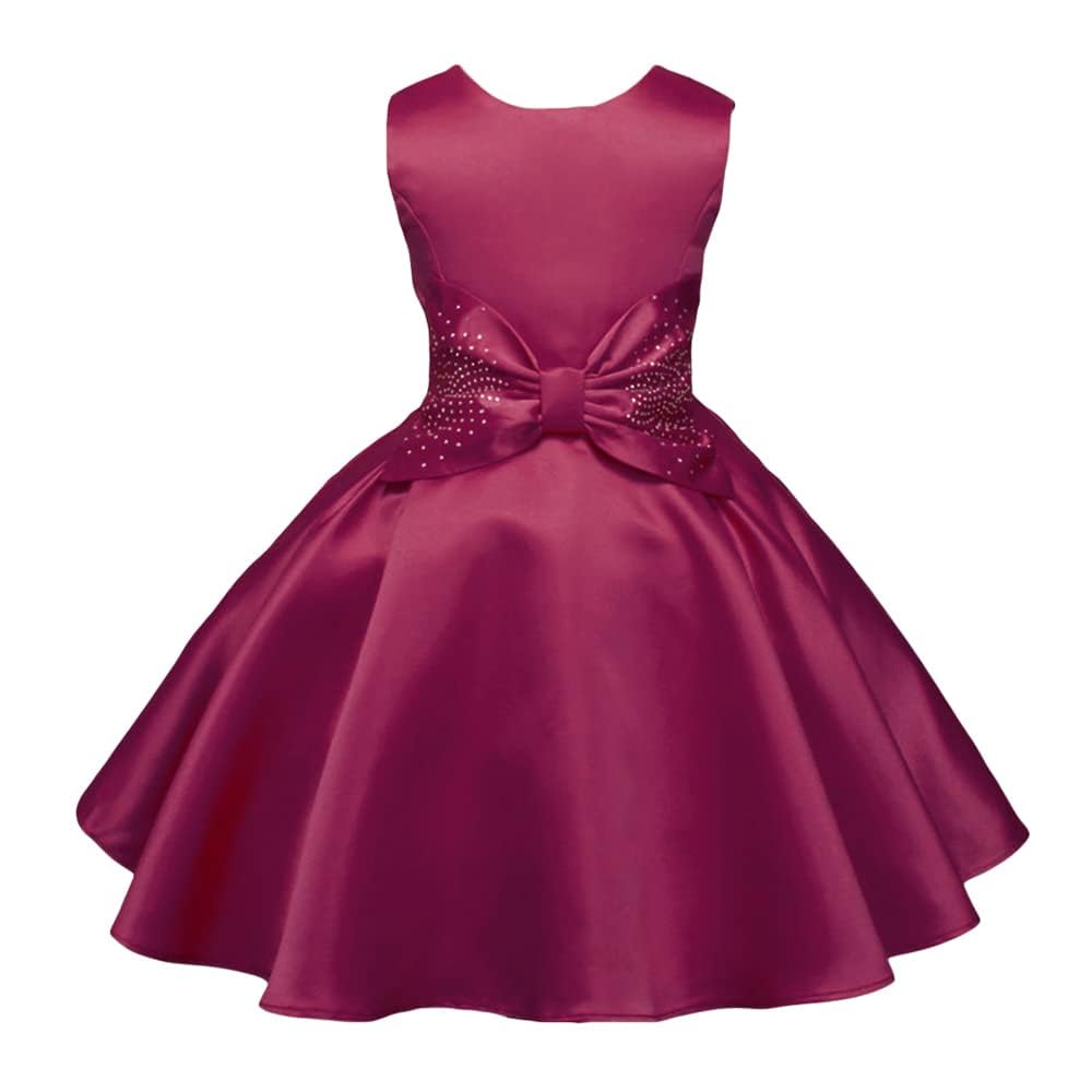 Hopscotch Girls Knee Length Party Fit And Flare Dresses in Burgundy Color for Ages (3-4 Years)