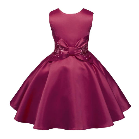 Hopscotch Girls Knee Length Party Fit And Flare Dresses in Burgundy Color for Ages (3-4 Years)