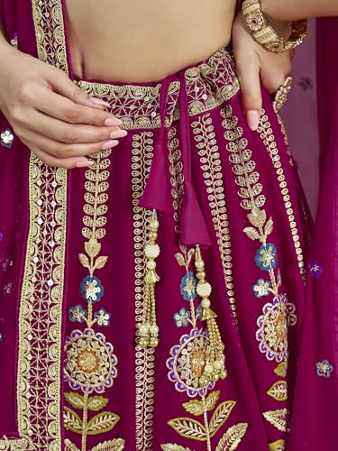 Zeel Clothing Women's Sequins Thread Embroidered Georgette Lehenga Choli With Dupatta (6008-Pink-Women-Lehenga-Choli-New; Free Size)(Pink)
