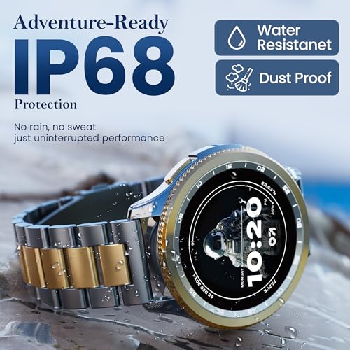 GOBOULT Pyro Smartwatch 1.43'' AMOLED Screen, BT Calling 5.3, 600 Nits Brightness, IP68, 150+ Watchfaces, 120+ Sports Modes, AI Voice Assistant, SpO2 Monitoring (Gold Silver)