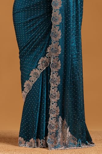 Soch Womens Blue Fendy Organza Embellished Saree With Stone Work