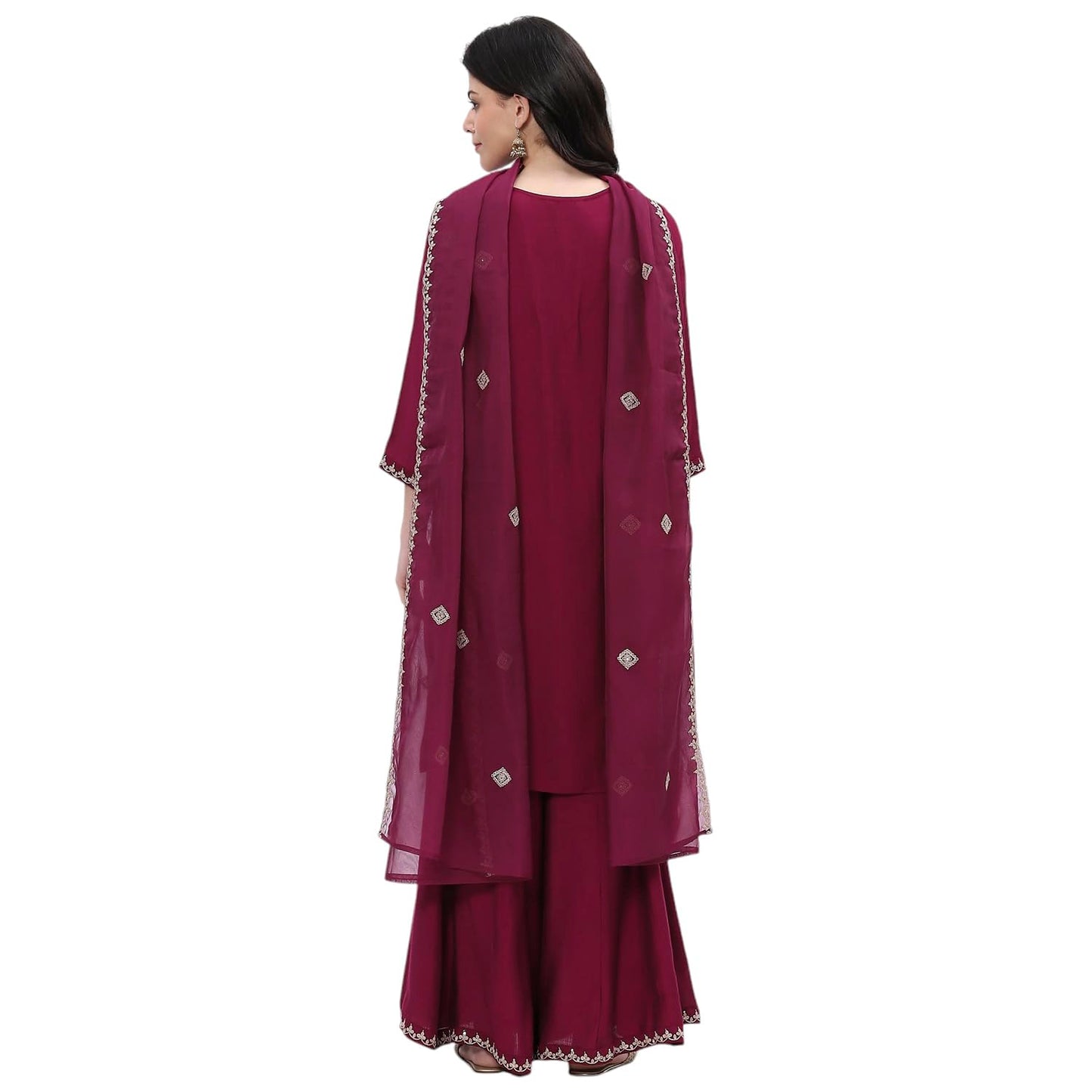 Rangriti Women's Viscose Blend Kurta Set (FSGLM20728SS25WNE_Wine