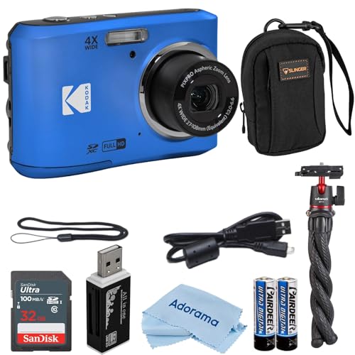 Kodak PIXPRO FZ45 Friendly Zoom 16MP Full HD Digital Camera, Bundle with 32GB Memory Card and Camera Bag, Flexible Tripod, and Card Reader (Blue)