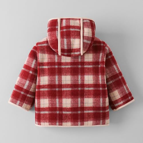 Hopscotch Girls Red Full Sleeves Checkered Hooded Long Coat For Age (18-24 Months)