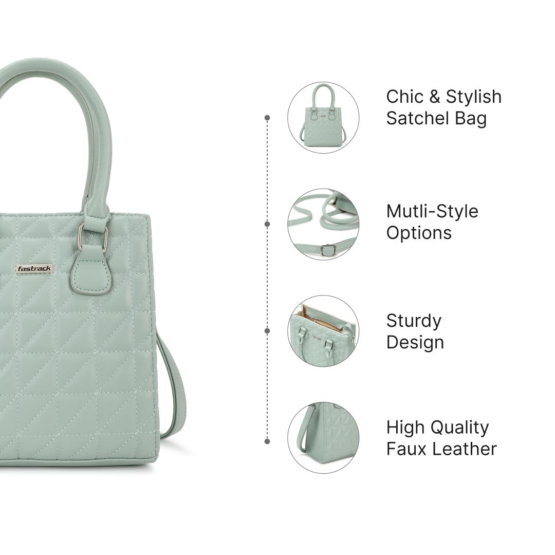 Fastrack Quilted Satchel For Women, Ladies And Girls | Stylish And Trendy Satchel Handbag For Girls, Ladies And Women | Made Up Of Premium Semi-Pu Material, Green