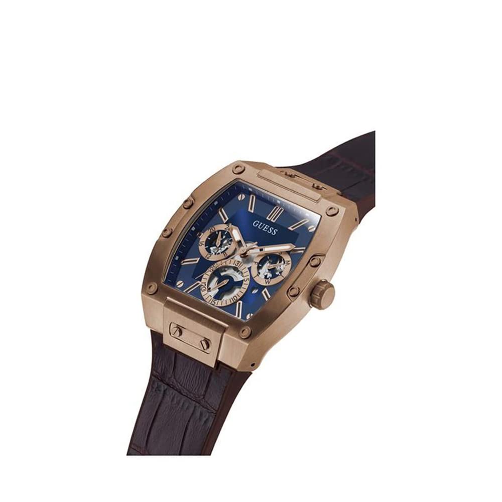 GUESS Chronograph Blue Dial Men's Watch-GW0202G2 Genuine Leather, Brown Strap