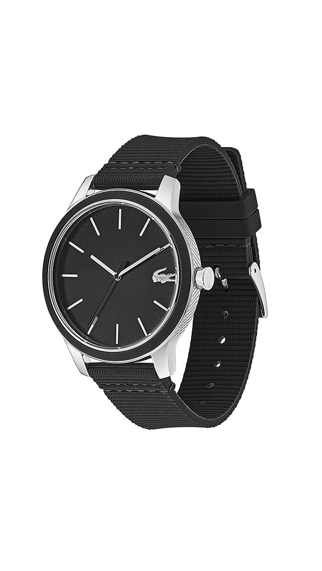 Lacoste Lacoste.12.12 Qtz Basic Black Round Dial Men's Watch|Black Silicone Material|Black Color Band - 2011087
