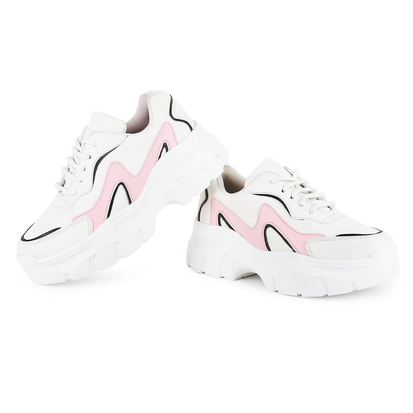 LENSBURY Women's Shoes for Walking Gym Training, Casual, Sports, Slip-On, Lightweight Lace up Athletics Slipon Running Sneaker for Ladies and Girls LBCNV-THAR-6056BL-37 White