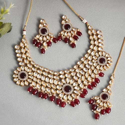 VOYLLA Kundan Elegance Opulent Teardrop Maang Tika Set For Women|Womens Jewellery Set|Gift For Women|Womens Gift|Gift For Her|