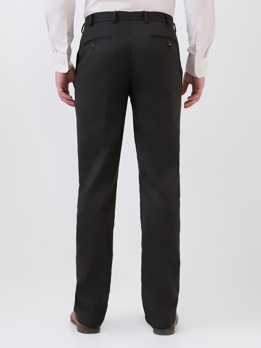 Park Avenue Men Regular Fit Solid Pattern Polyester Blend Flat Front Formal Trouser Brown