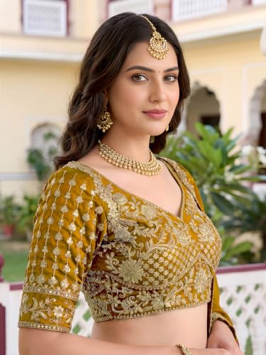 Zeel Clothing Women's Thread and Sequins Embroidered Work Silk Lehenga Choli With Dupatta (5135-Yellow-Women-Lehenga-Choli-Latest; Free size) (Yellow)