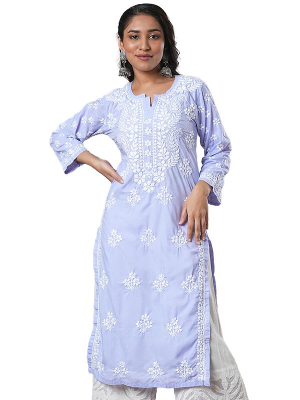 Ada Hand Embroidered Lucknowi Chikankari Cotton Kurta Kurti Tunic for Women A411700 Mauve (2XL)
