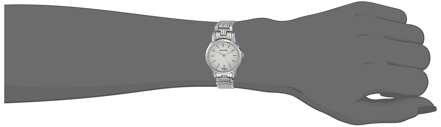 Sonata Quartz Analog White Dial Stainless Steel Strap Watch for Women-NR8976SM01W/NT8976SM01W