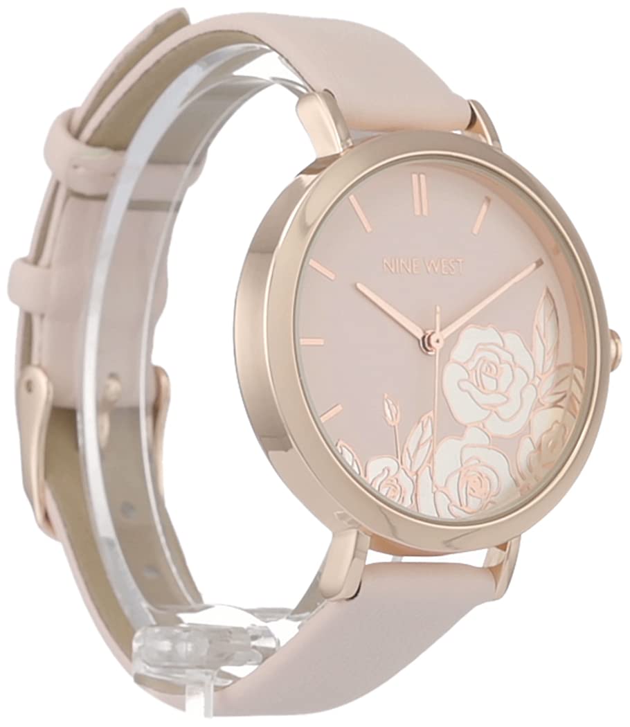 Nine West Women's Floral Dial Strap Watch, Pink/Rose Gold, Japanese