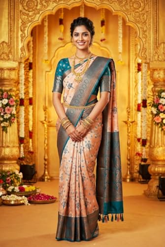 SREE KUMARAN Women's Kanchipuram Kubera Silk Pure Pattu Sarees With Blouse (VSK325-12)