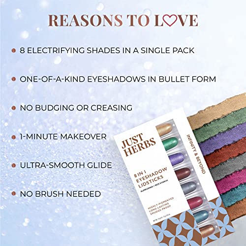 Just herbs 8 in 1 Herbal Metallic-shimmer finish, Long Lasting & Ultra Smooth Eye Shadow Lidsticks with Kumkumadi - 12gm (Infinity & Beyond)