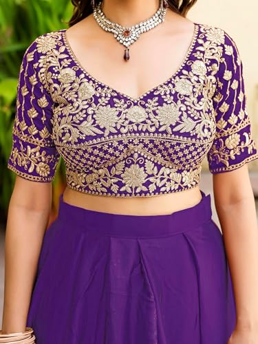 JIHU CULTURE Zari Sequence Embroidery Work Semi Sttiched Lehenga Choli For Women's.