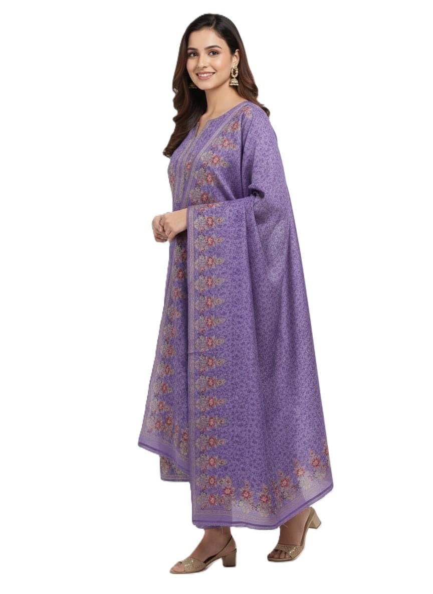 KTI Women Woolen Unstitched Fabric Lavender Suit Set For Women Winterwear