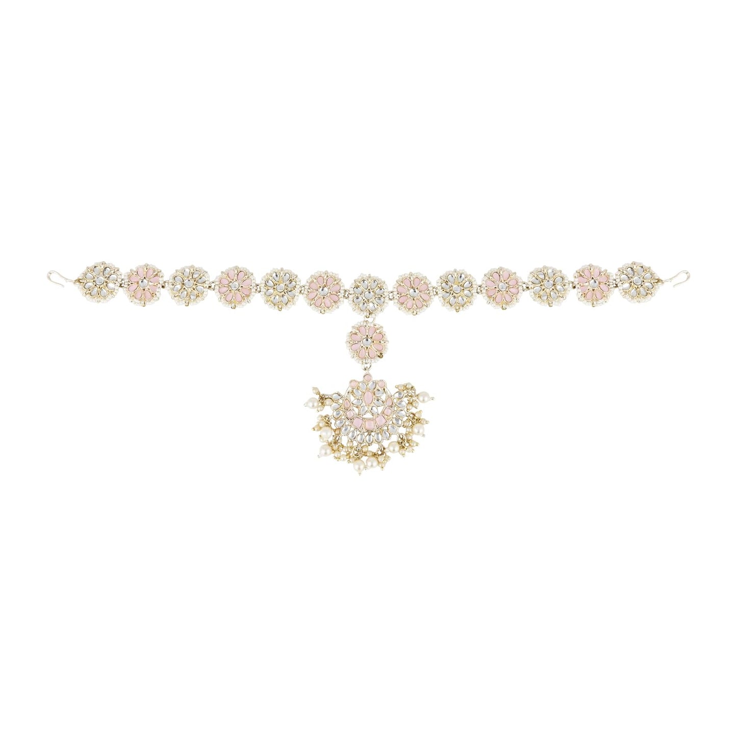 I Jewels Gold Plated Traditional Floral Kundan Pearl Studded Rajasthani Sheeshphool Matha Patti/Sheeshpatti for Women (T2066Pi)