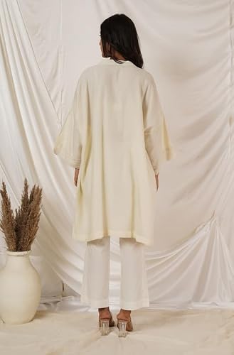 TANYA BERRY Cotton Tunic Coord Elegant Women's Dress - Stylish A-Line Midi Dress with Floral Print, Perfect for Parties, Weddings, & Special Occasions Off-White Colour Set of 2 (Size X-Large) 176