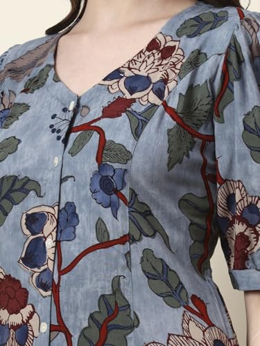 Divena Sky Blue V-Neck Rayon Dress
