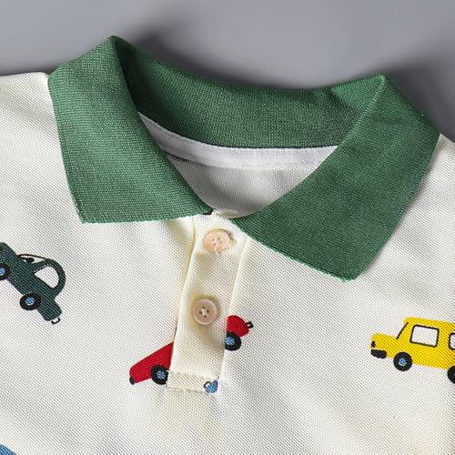 Hopscotch Boys Short Sleeves Cream Vehicle Print Short Set For Ages (18-24 Months)