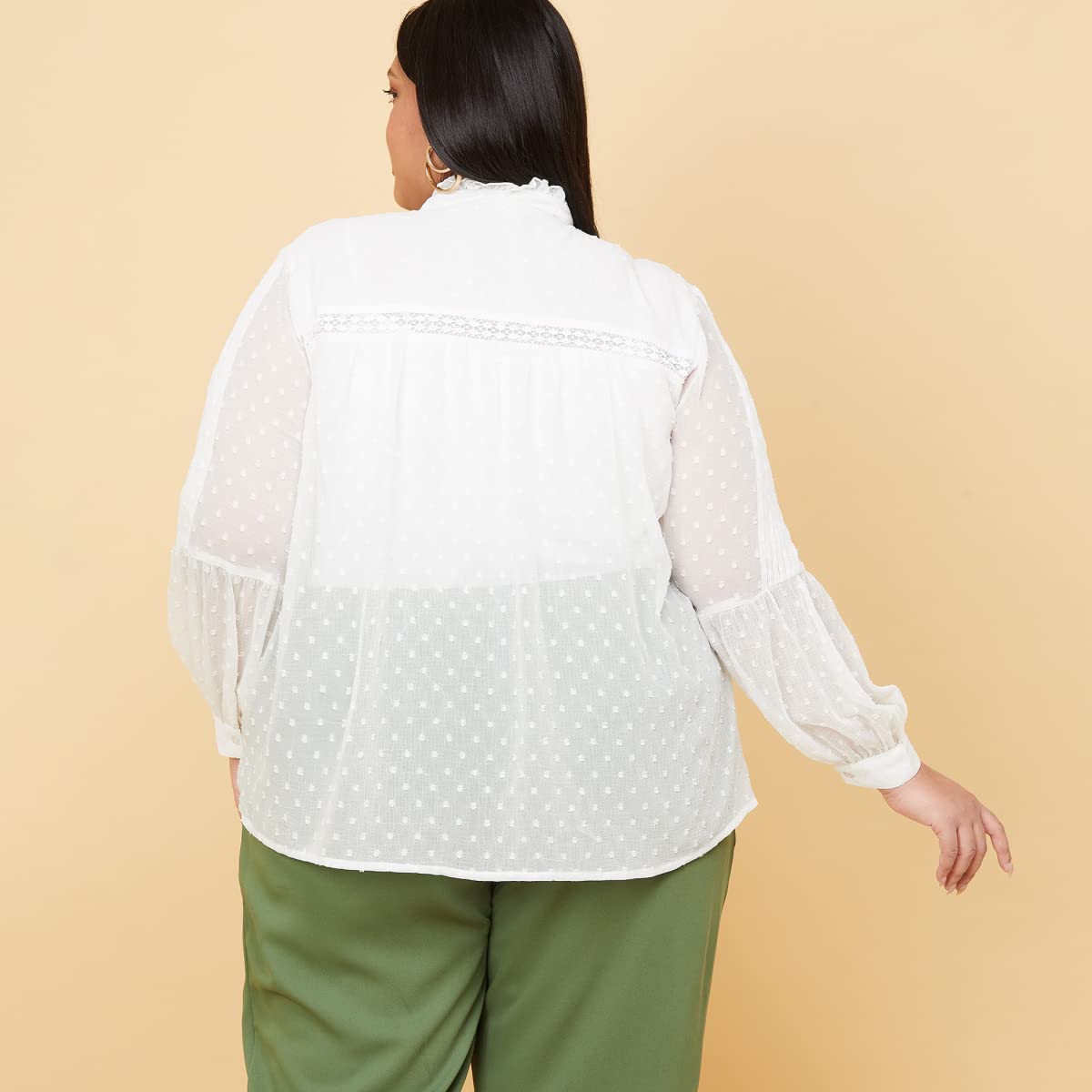 Max Plus Size Women Textured Tie-Up Neck Top (PWVN2509_Ivory2 6XL)