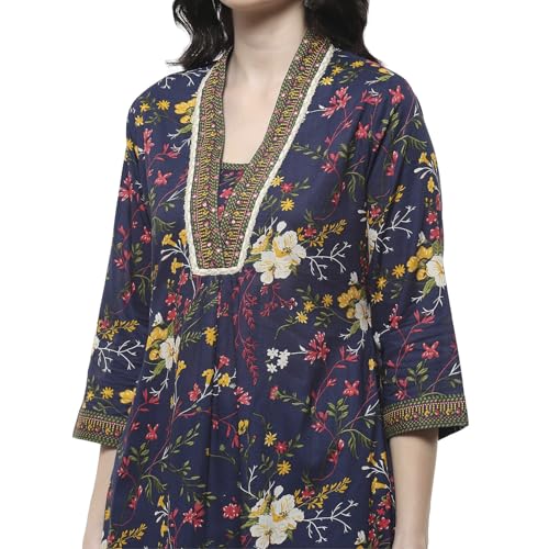 Rangriti Women Navy Cotton Straight Kurta Set_36
