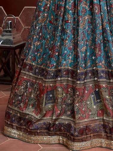 Zeel Clothing Women's Silk Embroidered Semi-Stitched Wedding Lehenga Choli with Dupatta (106-Blue-Wedding-Bridal-Lehenga-Choli; Free Size)