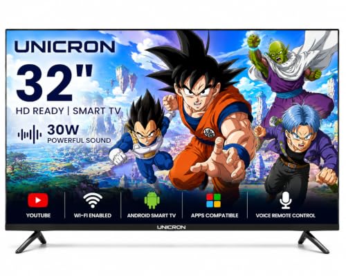 UNICRON 32 Inch Android Smart TV with Voice Control Remote, HD Ready LED Television WiFi, Smart Apps Compatible & IPS Bright Display, 30W Sound Speaker