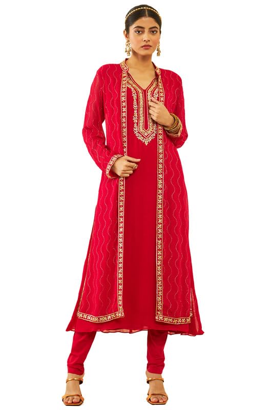 Soch Womens Fuchsia Georgette Floral Embroidered Chudidar Suit Set with Stonework(OWS2CD2108B)