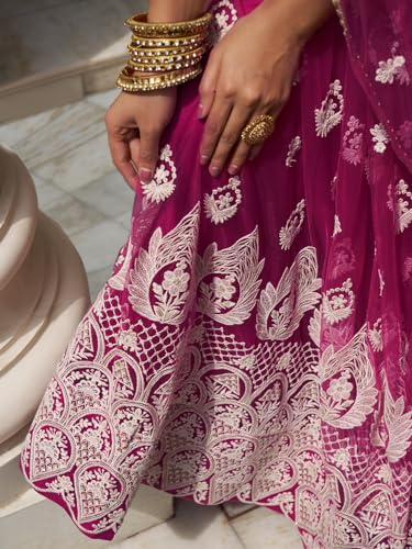Zeel Clothing Women's Thread Sequins Work Embroidery Net Astonishing Semi-Stitched Lehenga Choli With Dupatta (2134-Pink-Wedding-Women-Lehenga-Choli-Latest; Free Size)