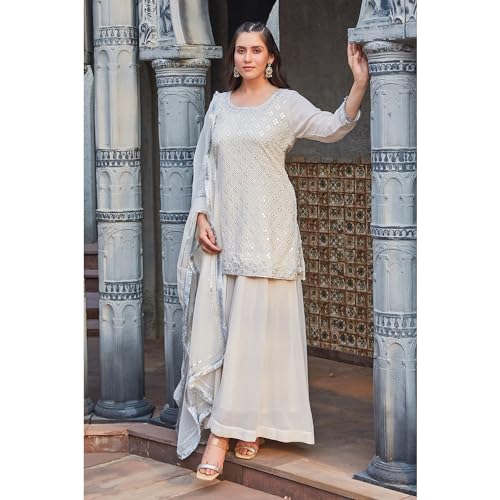 BIBA Women Cotton Blend Straight Embrodery Suit Set (SKDAAINA8900AW23OWHT_Off White