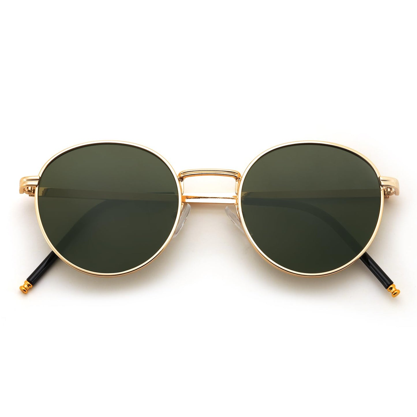 Karsaer Retro Round Metal Frame Non-Polarized Sunglasses Women Sun Protection Fashion Sun Shade Glasses E1092, Gold,Green, Size_51