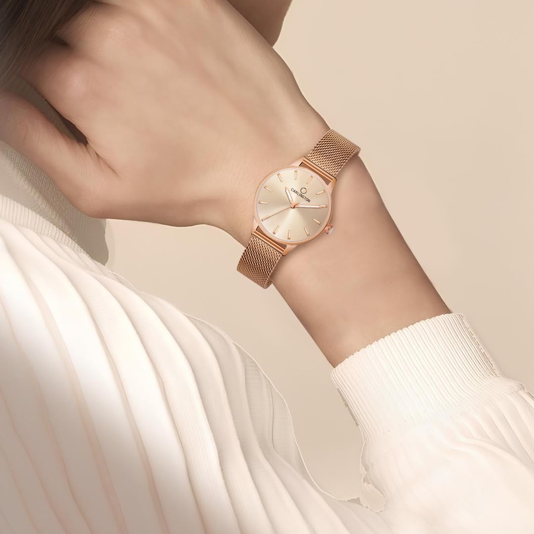 Carlington Womens Analog Ladies Wrist Watch With Mesh Strap - Ct 2007 Rose Gold