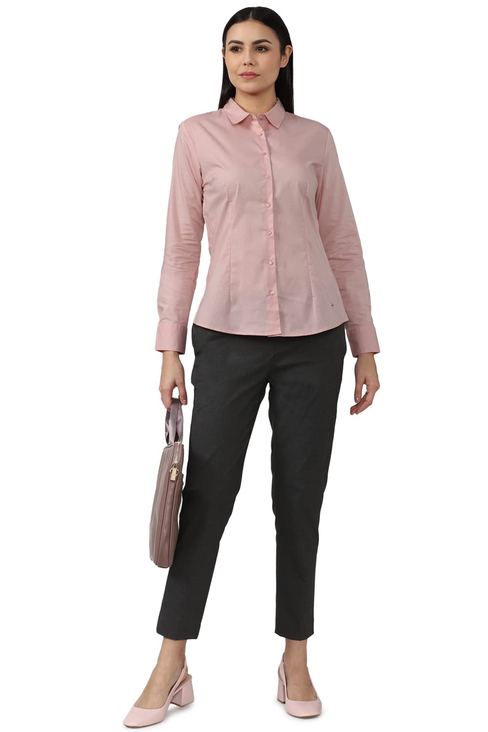 Van Heusen Women's Solid Regular Fit Shirt (VWSFCRGBQ04325_Pink M)