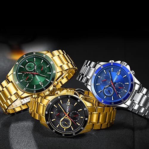 NIBOSI Ultra-Thin Minimalist Fashion Quartz Analog Sleek Mesh Stainless Steel Waterproof Chronograph Watch For Men With Auto Date Wrist Watch Boy's Husband Steel Strap (Blue)