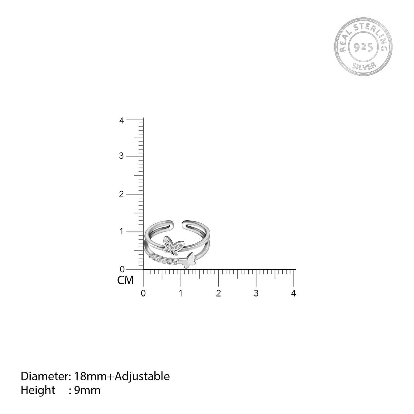 GIVA 925 Silver Layered Butterfly Ring, Adjustable | Gifts for Girlfriend, Gifts for Women and Girls | With Certificate of Authenticity and 925 Stamp | 6 Month Warranty*