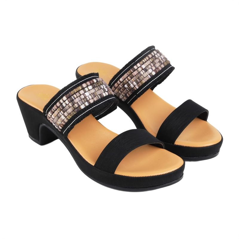 tresmode ATHN Black Women's Dress Block Heel Sandals in Size 6 UK / 39 EU