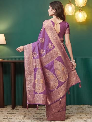 Satrani Women's Silk Banarasi Jacquard Saree with Unstitched Blouse Piece (4116S6535N_Mauve)