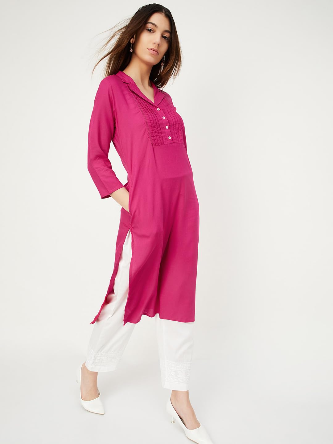 Max Women's Rayon Blend Regular Kurta (LOEKSU24MA_Fuchsia_L