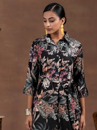 Libas Womens Printed Crepe Shirt Dress for Women Black