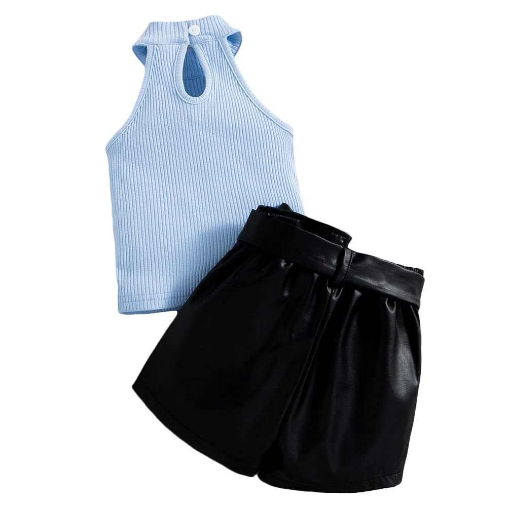 Hopscotch Girls Polyester Solid Slim Fit Blouse and Shorts Set in Blue Color For Ages 4-5 Years (LJS-4105792)