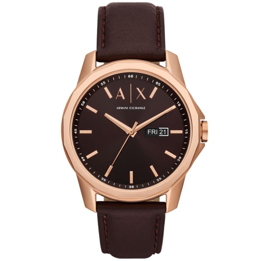 Armani Exchange Leather Analog Brown Dial Men Watch-Ax1740, Brown Band