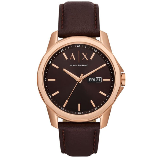 Armani Exchange Leather Analog Brown Dial Men Watch-Ax1740, Brown Band