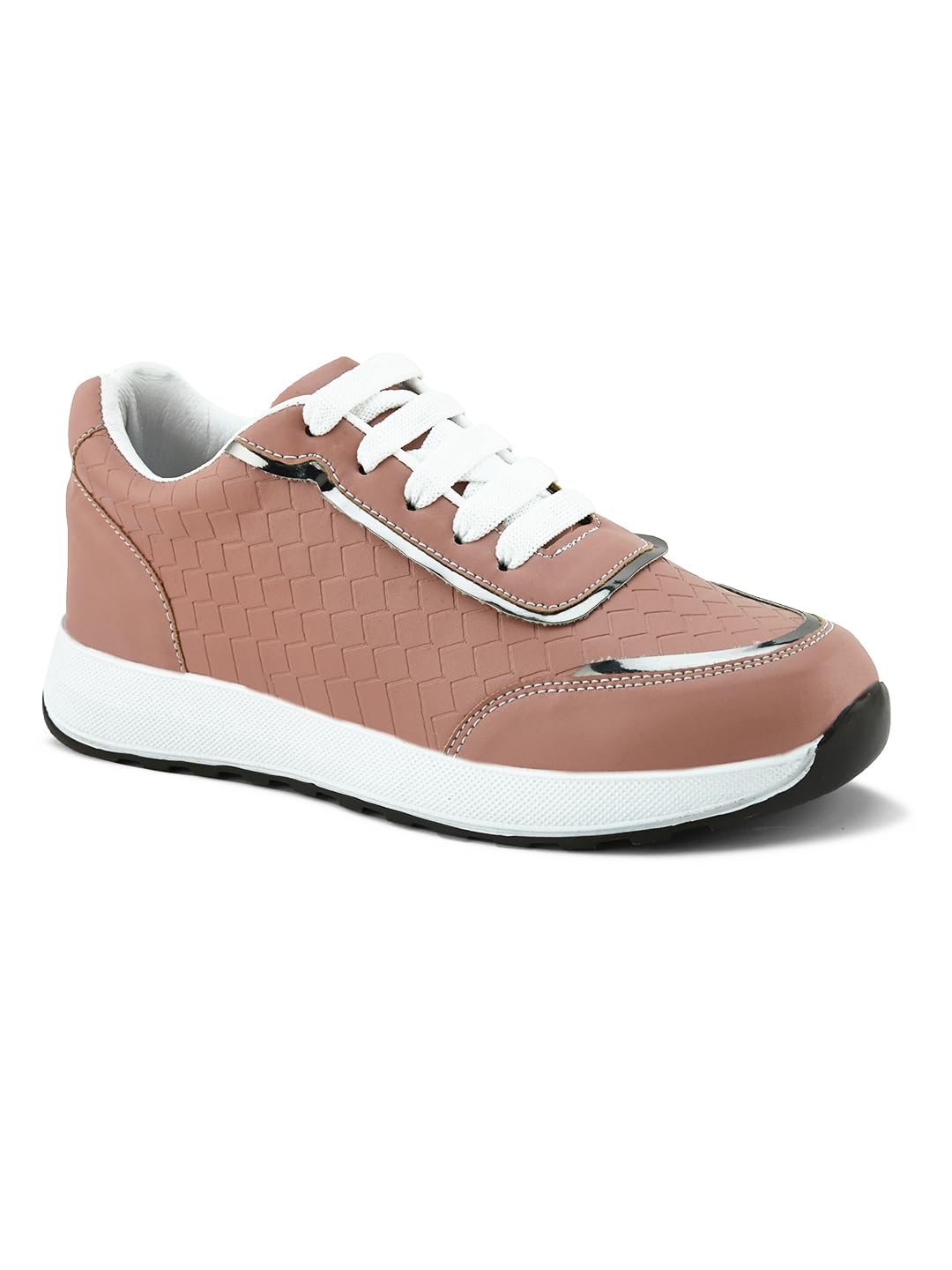 XE Looks Women's Peach Lace-Up Sneakers | Textured Design with Cushioned Sole | Trendy and Comfortable Sneaker Shoes For Girls & Women