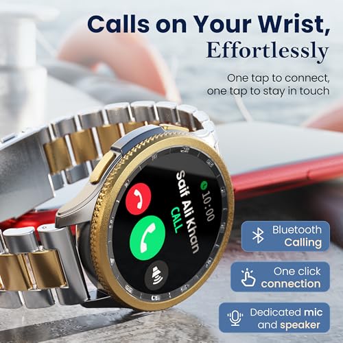 GOBOULT Pyro Smartwatch 1.43'' AMOLED Screen, BT Calling 5.3, 600 Nits Brightness, IP68, 150+ Watchfaces, 120+ Sports Modes, AI Voice Assistant, SpO2 Monitoring (Gold Silver)