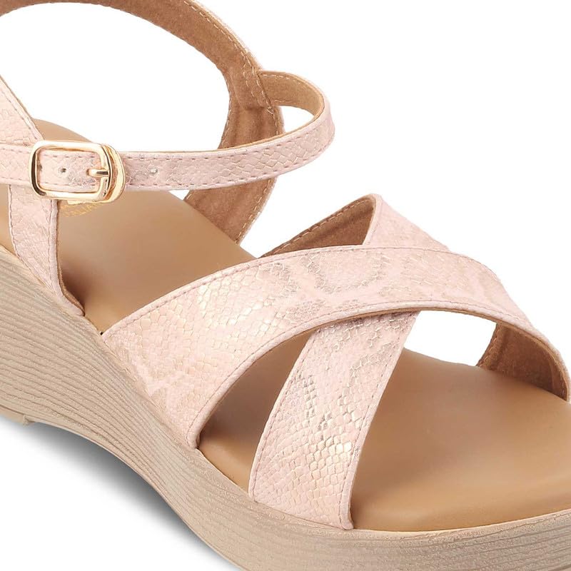 tresmode 239-AVIO CHAMPAGN WOMEN DRESS WEDGE SANDALS EU/38 UK/5