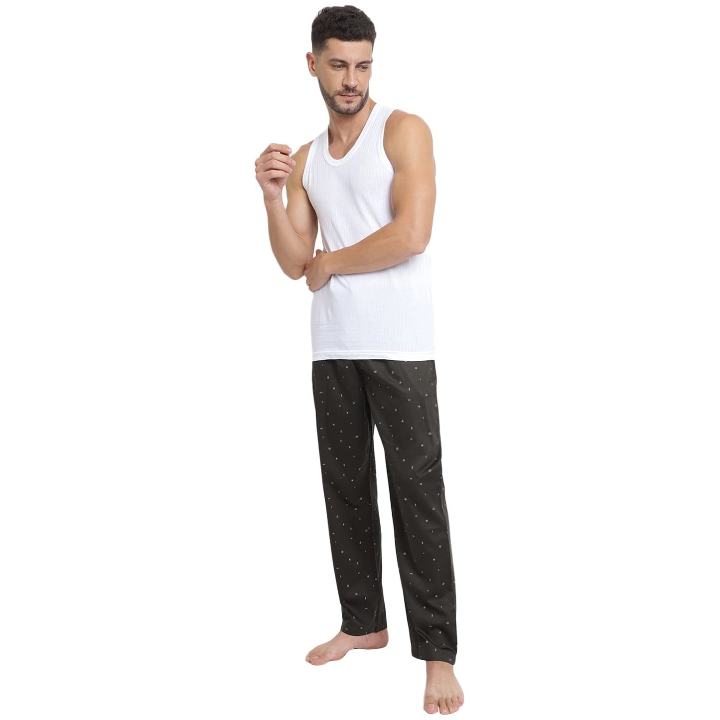 Van Heusen Men Athleisure Allover Print Pyjamas - 100% Combed Cotton - Drawstring Waist, Ultra Soft_50082_APP14_L Green