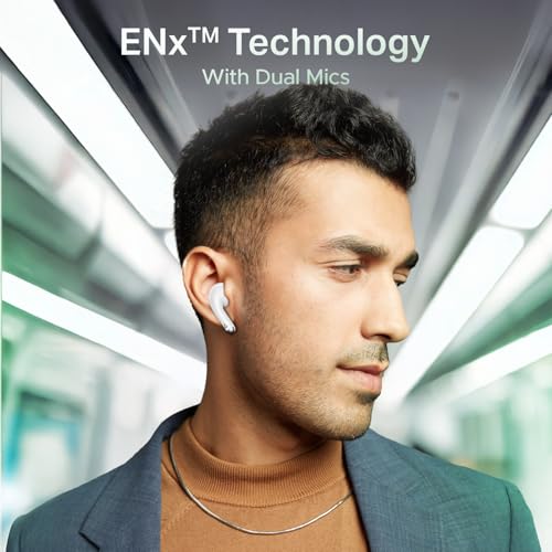 boAt Airdopes 101v2, 35H Battery, ENx Tech, 13mm Drivers, ASAP Charge, Flex-Fit Ear Tips,Stream Ad Free Music via App Support, Bluetooth Earbuds, TWS Ear Buds Wireless Earphones with mic (Smoke White)